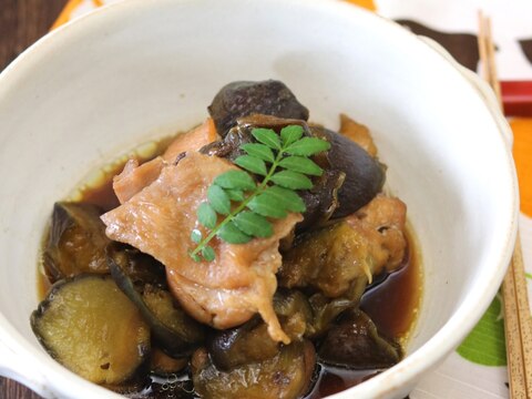 鶏もも肉となすの煮物・山椒風味。